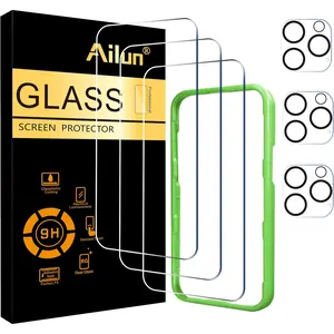 Ailun 3 Pack Screen Protector for Iphone 16 Pro [6.3 Inch] + 3 Pack Camera Lens Protector with Installation Frame,Case Friendly Tempered Glass Film,[9H Hardness] - HD [6 Pack] Ailun