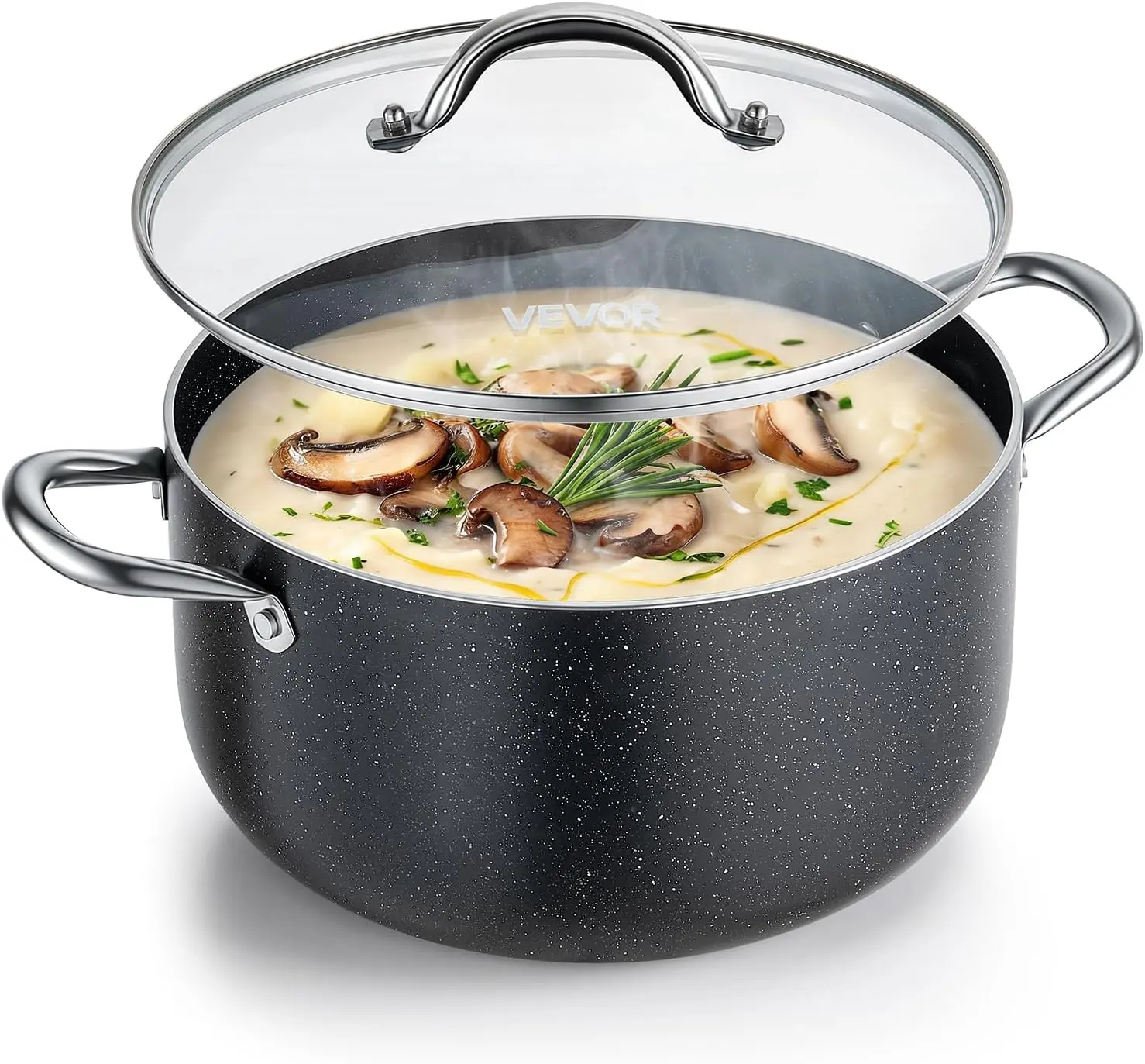 8-Quart Nonstick Ceramic Stock Pot with Glass Lid, Induction Compatible, PFOA & PFAS Free