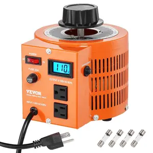 VEVOR 2000VA Auto Variable Voltage Transformer, 15.3 Amp, 110V Input 0-130V Output AC Voltage Regulator, with LCD 4 Extra Fuses Thermal Control Switch for Home Industrial Office