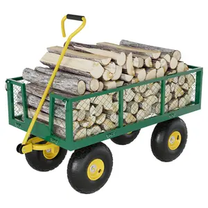 Garvee Heavy-Duty Garden Cart Wagon on Wheels, 400 Lb Capacity Steel Utility Cart with Removable Sides, 10" Pneumatic Tires & Long Handle for Yard, Lawn, Farm, and Hauling (Green)