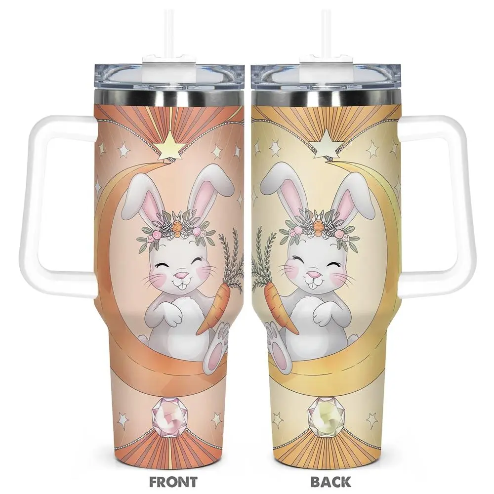 Cartoon Rabbit Pattern Tumbler, 40oz Stainless Steel Insulated Tumbler with Lid, Drinking Cup for Home Office School, Gift for Rabbit Lover, Drinkware