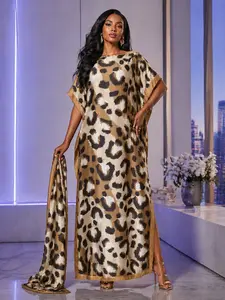 Women’s Fashion Floral Print MooMoo Beach Cover Up Dress & Scarf Set – Floral / Fashionable / Colorblock Print, Long Robe Set,Matching Moomoo Dress+Scarf Headband.Soft Summer Vacation Beachwear, TikTok Trending Outfit.Casual Woven Fabric,All-Season.011