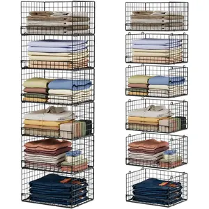6-Tier Stackable Closet Organizers and Storage Shelves, Closet Shelf Organizer Basket Bins, Foldable Sweater Storage for Clothes Organizer System, Black