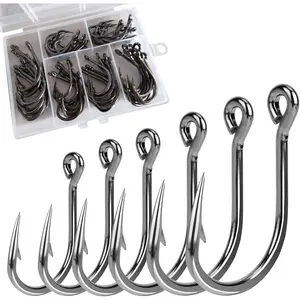 60PCS/Box Fishing Hooks, Extra Strong Fish Hooks Stainless Steel Fishing Hooks 6 Sizes: 4/0 5/0 6/0 7/0 8/0 9/0 #