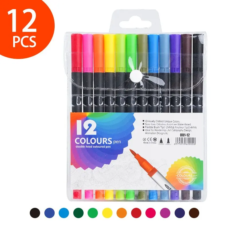 12-120 Color Double-head Brushes and Tip Marker Pen Set Professional Painting, Sketch Watercolor Pens Suitable for School Students and Office Stationery Supplies, Perfect Gift, Art Markers Set Drawing Set, Dual Brush Marker