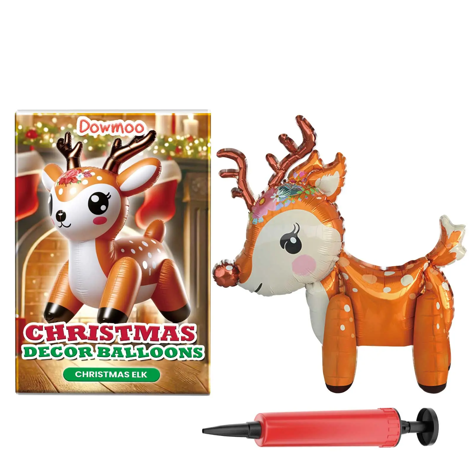 Dowmoo Classic Nylon Foil Puncture-Proof Christmas Balloon Set - Includes Tape, Pump, Standing Santa Claus, Puncture-Proof Reindeer Form, Christmas Tree Designs for Indoor/Outdoor Festive Event Decoration, Balloon: 54*57Cm, Tube: 17*2.5Cm