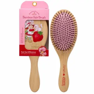 Strawberry Shortcake Bamboo Hair Brush - Natural Handle Gentle Detangling for All Hair Types - Comfortable Ergonomic Grip - Cute Design for Daily Use