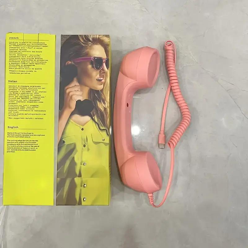 New TYPE-C Straight Plug Phone Retro Mute, C-Style No Conversion Needed, External Call Handset with Simple Ergonomic Design in Colorful Various Dreamy Colors Portable Mini audio Black Headset