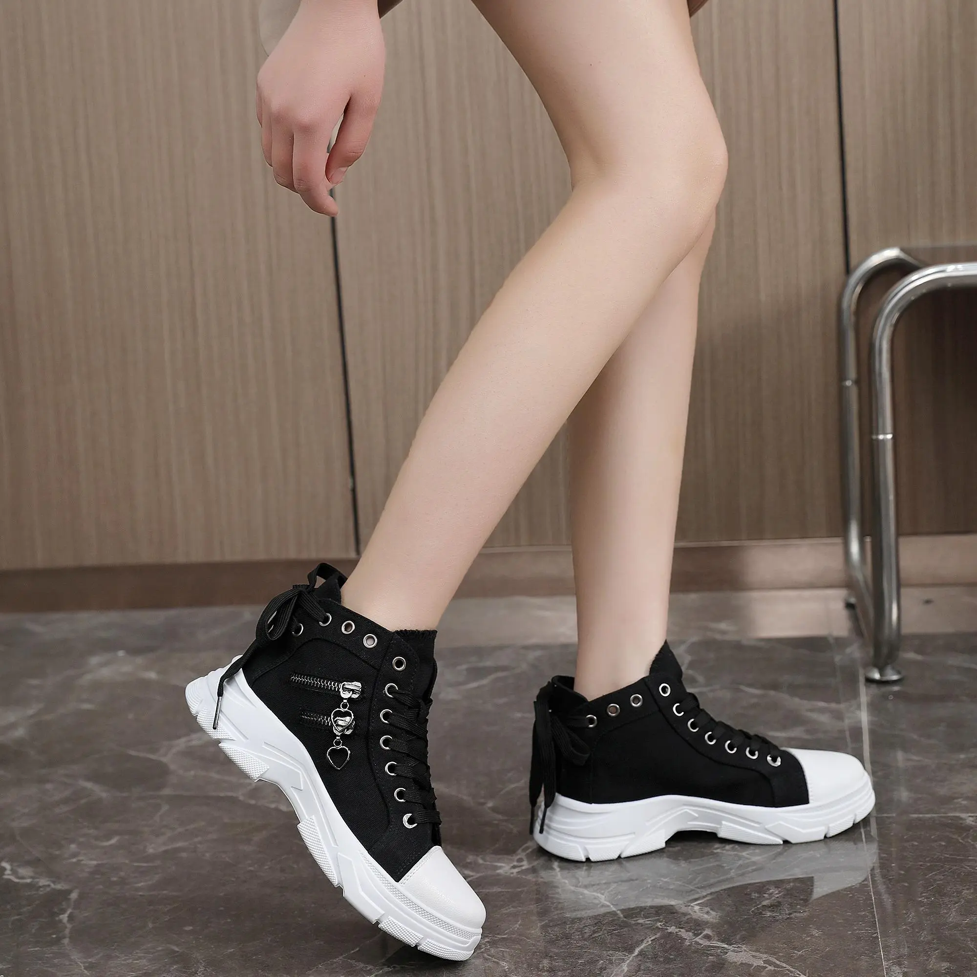 Women's 2025 New Low-Top Canvas Platform Sneakers - Breathable Casual Shoes with EVA, Cotton Fabric, Plastic Components, Round Toe, Laces for Outdoor Sports