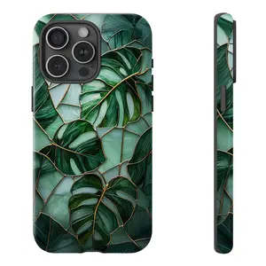 Y2k Style Monstera Leafs Phone Case Art Deco Green Houseplants Artful Trendy Vintage Gift , Shockproof Rugged Cover Dual Layer Soft TPU Bumper Hard Shell Design for iPhone 11 12 13 14 15 16 17 Pro Max Plus Air, Heavy-Duty Protection MagSafe Magnetic