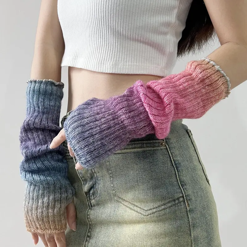Women's Tie Dye Knit Gloves, Casual Y2k Style Warm Fingerless Gloves for Fall & Winter, Gloves for Cold Weather, Fashion Accessories for Women & Girls