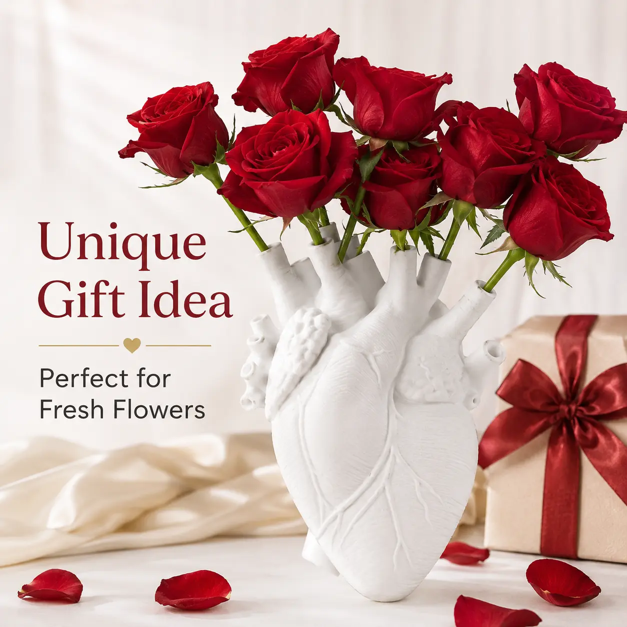 Anatomical Heart Shaped Resin Vase, Nordic Art Sculpture Flower Vase, Creative Human Heart Desktop Flower Pot, Unique Home Table Decor Ornament for Bouquet Dry Flower, Novelty Gift