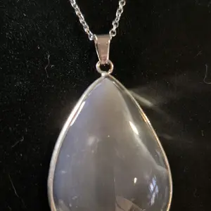 Banded Agate Pendant on Chain - Teardrop Shape, Silver Tone, Elegant Jewelry for Women