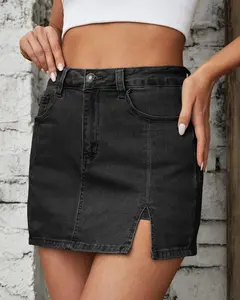 Skorts Skirts for Women Denim Mini Casual Oversize Skirt Side Slit with High Waisted Jean Shorts Stretchy