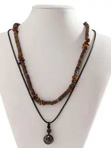 Trendy Coconut Shell Turquoise Leather Wax Thread Necklace Set Pendant Design for Men, Hip Hop Layered Sweater Chain, Unique Men's Accessories