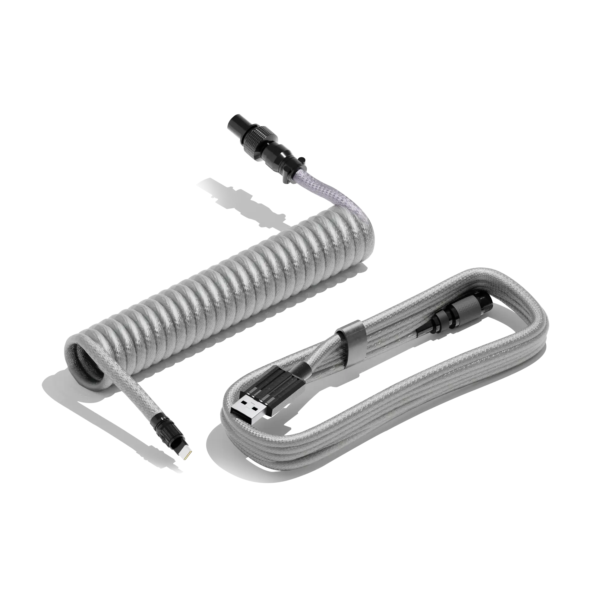 Gray Keyboard USB-C Coiled Cable | Detachable Metal Connectors | Double-sleeved Cable | Gaming Keyboard Cable