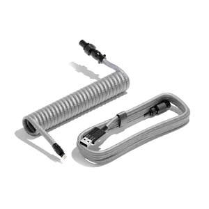 Gray Keyboard USB-C Coiled Cable | Detachable Metal Connectors | Double-sleeved Cable | Gaming Keyboard Cable