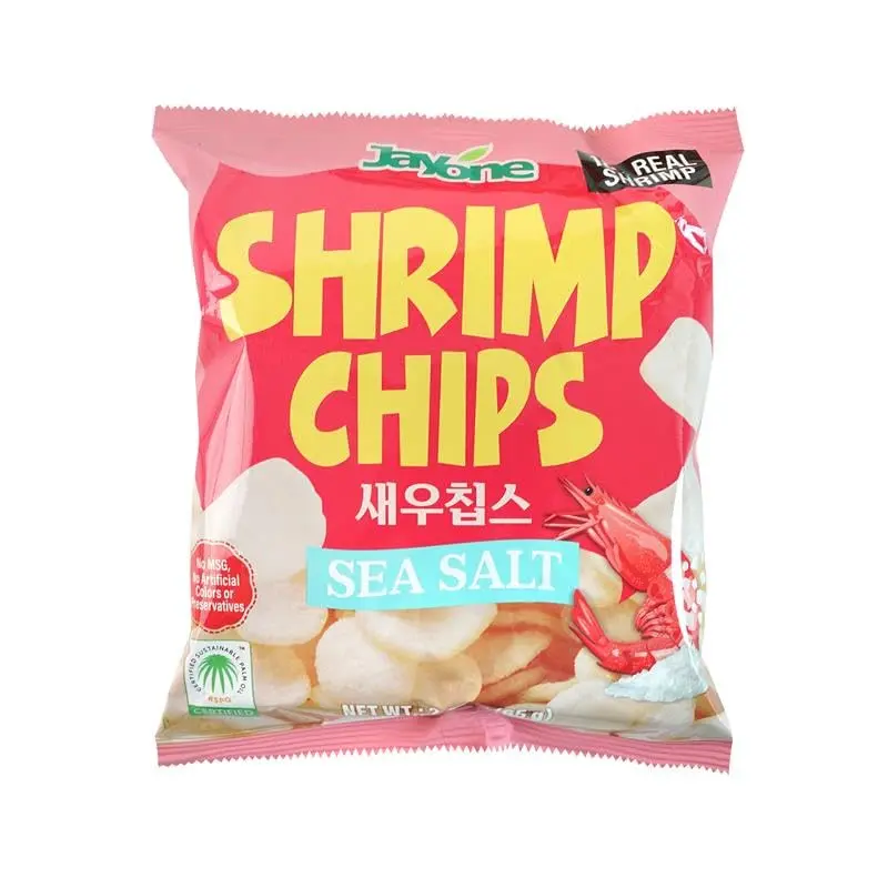 Jayone Shrimp Chips Sea Salt 2.3 oz, 6 Pack, Korean Style Crispy Shrimp Snack with Real Shrimp