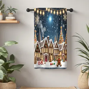 1Pc CHRISTMAS THEMED GINGERBREAD HOUSES WITH DECORATIONS Bathroom Hand Towel Bath Towel, Multiple Size Microfiber Towel, Ultra-Soft Quick Dry and Absorbent Polyester Large Bath Towel, Unique Home Decorative Kitchen To