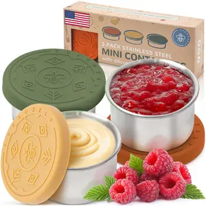 Everusely Mini 3x1.5 oz Leakproof Salad Dressing Container To Go, Stainless Steel Small Condiment Containers with Lids