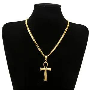 Unisex Egyptian Ankh Key Pendant Necklace With A 5mm Cuban Chain - A Perfect Gifts For Lovers, Friends, Boyfriends, Girlfriends, Wife, Husband, Thanksgiving, Independence Day, Holloween, Black Friday, Chrisatmas and New Year D267