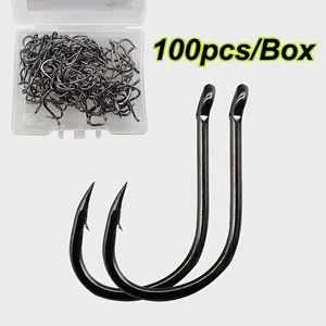 100pcs Fishing Hooks Boxed High Carbon Steel Barbed Fishhooks, Iseani Ringed Bent Mouth Hooks, Durable and Strong Fishing Gear