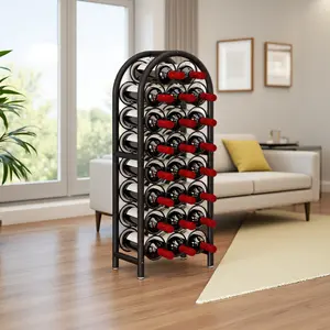 SUOERNUO Freestanding Metal Wine Rack 23 Bottles Capacity with Adjustable Foot Pad & 5 Pillars for Stability Space-saving Organizer for Bar Wine Cellar Kitchen Liquor Cabinet