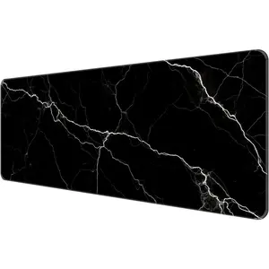 Thin Extended Gaming  Pad (31.5 * 11.8 * 0.08 inch) with Stitched Edges Large Mousepad Long XXL Keyboard and  pad Desk Mat for Gaming Office &  - Black White Marble