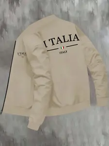 Men's Italy Flag Print Zip Up Work Office Jacket, Casual Comfy Jacket, Regular Fit Casual Long Sleeve Outerwear for Spring & Fall, Fashion Men's Clothes for Daily Wear, Fashion Casual Coats