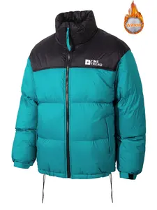 Men and women's universal winter warm windproof cotton-padded jacket, contrasting color design, stand-up collar coat, couple style, suitable for daily leisure, outdoor activities wear puffer jacket, men jackets for winter