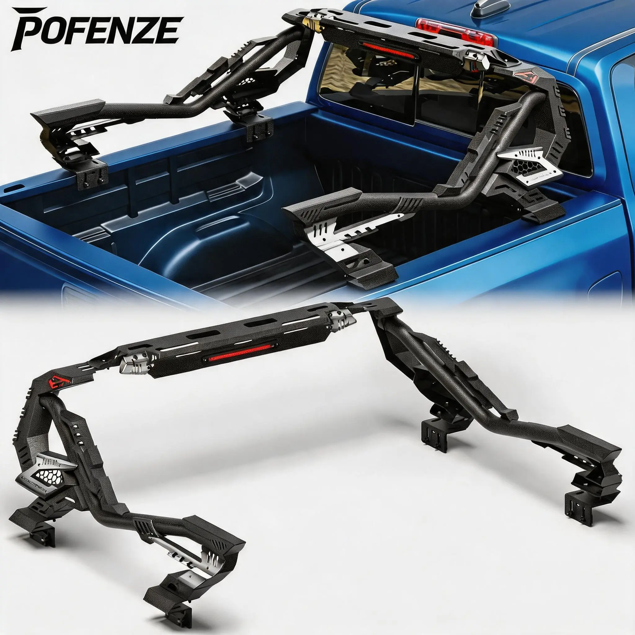 POFENZE-Mestan Mid-Size Pickup Truck Roll Bar with Chase & Sport Bar, 54.33-59.84" Adjustable Carbon Steel Bed Rack, 22.02" High, Fits Colorado Tacoma Frontier Gladiator JT Canyon Ranger Ridgeline Vehicle Accessories, Pickup Truck Accessories, Car Accesso
