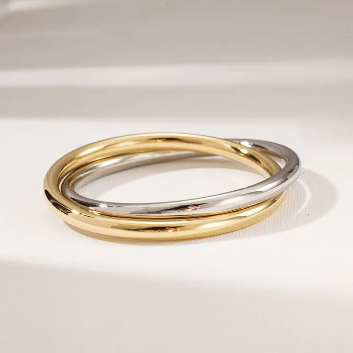 2-Tone Double Circle Cuff Bracelet, Fashion Costume Jewelry Accessory for Women