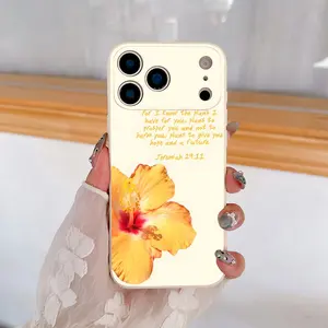 This yellow hibiscus and Jeremiah 29:11 verse design creates a beautiful aesthetic. It's a drop-proof, non-slip TPU full-coverage phone case for iPhone 17 pro, 16, 15, 14, 13, 12, 11, XS, X, and Samsung models. It makes a great gift for friends or family