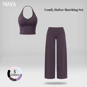 Women's 2-Piece Stretchy Sportswear Set - Sporty Style Outfits, Strappy V-Neck Crop Top & Straight-Leg Pants, Yoga Gym Outfits, Training Clothes, Stretchy Suit, Matching Sets for Women, Ideal for Yoga & Casual Outings