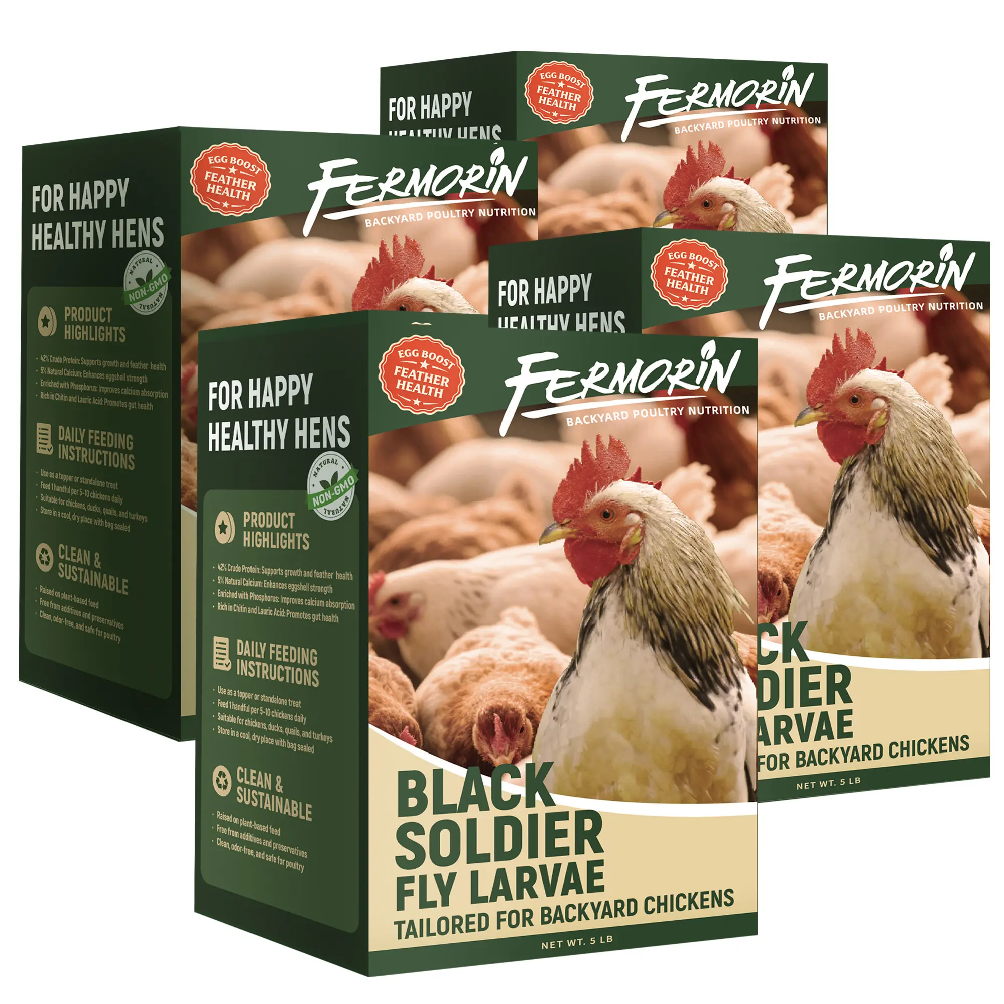 Fermorin 20lbs(5 lbs*4Pcs) Dried Black Soldier Fly Larvae for Chickens, High Protein Chicken Feed with 85X More Calcium Than Mealworms, Non-GMO Natural BSFL Treats for Laying Hens, Ducks, Quail, Birds & Reptiles