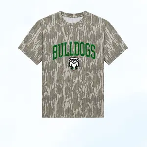 Bulldogs Camo T Shirt, Green Bulldog Mascot Graphic Tee, School Spirit Shirt, Casual Outdoor Top for Men Women