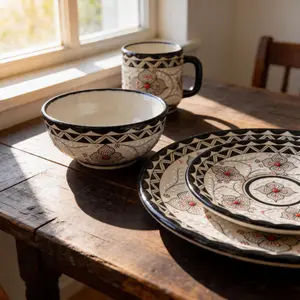 Stoneware Ceramic Dinnerware Set: Handamade 4 Piece