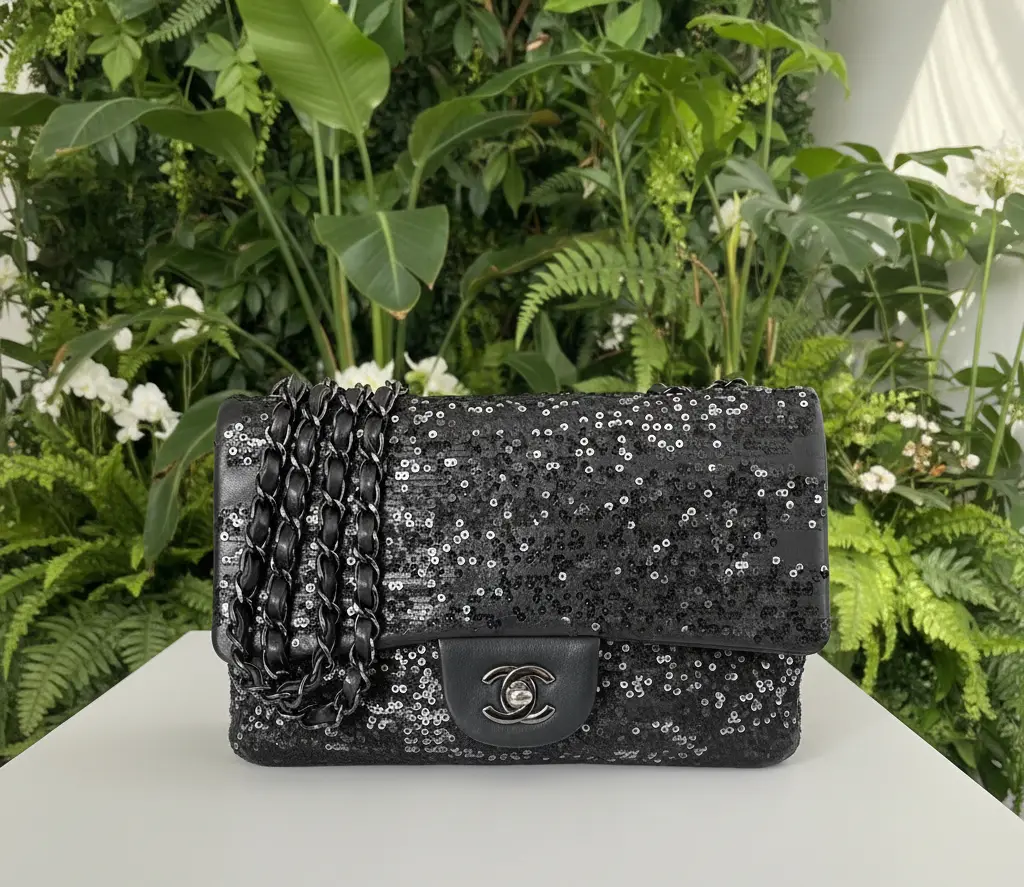 Pre-owned CHANEL Lambskin & Sequin Shoulder Bags Lambskin Sequin Moonlight on Water Flap Bag