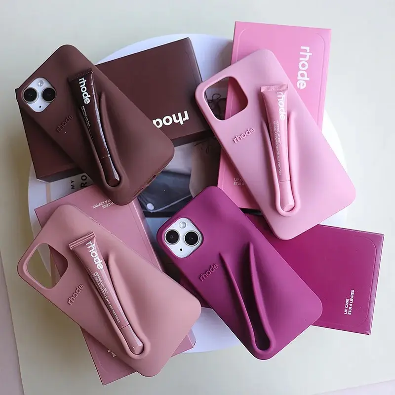 Silicone Phone Case Premium Silky Lip with Lip Gloss Holder Back Stick on Holder for IPhone 17/16/15/14/13 Pro Max/Pro