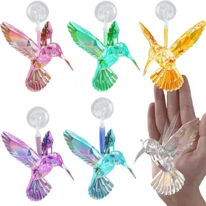 6 count in 6 Colors Set Shiny Iridescent Hummingbird Hanging Ornaments with Suction Cup, Clear   Art Hummingbird Figurines Pendants Decorations for Christmas Xmas Tree.