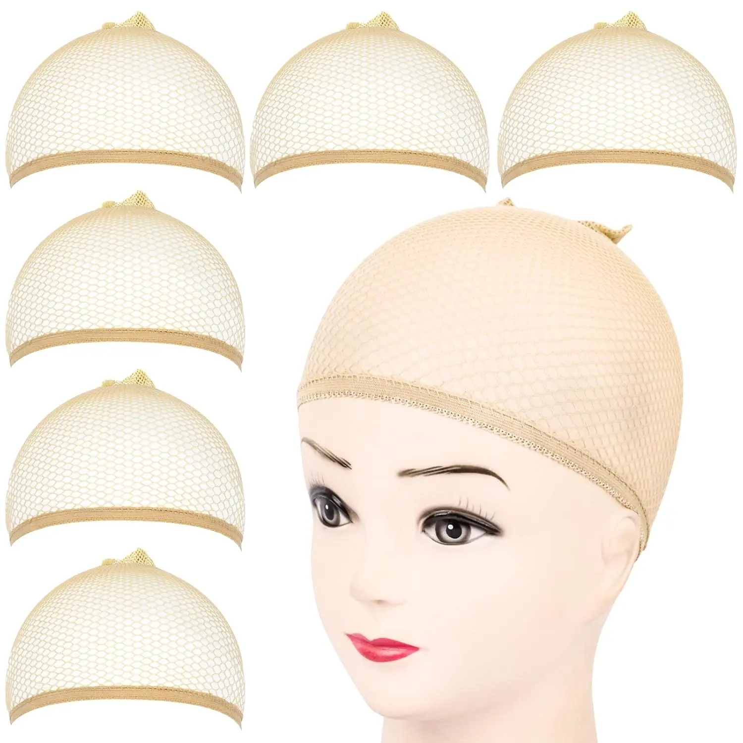 Women's 6PCS Light Brown Closed-End Mesh Wig Caps - Wig Tool Liner Weaving Caps for Halloween, Cosplay