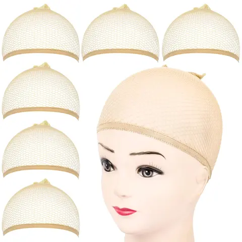 Women's 6PCS Light Brown Closed-End Mesh Wig Caps - Soft Stretch Nylon Wig Tool Liners, Comfortable Ultra-Thin, One Size Fits Most, Keeps Hair Clean, Easy for Natural Look, Halloween Cosplay