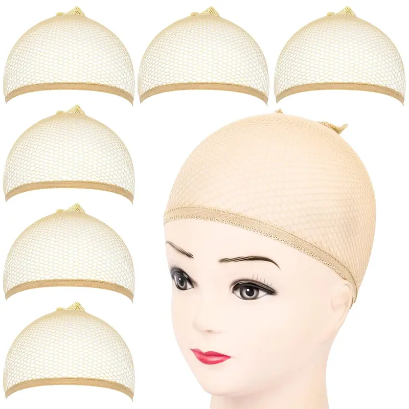 Women's 6PCS Light Brown Closed-End Mesh Wig Caps - Soft Stretch Nylon Wig Tool Liners, Comfortable Ultra-Thin, One Size Fits Most, Keeps Hair Clean, Easy for Natural Look, Halloween Cosplay