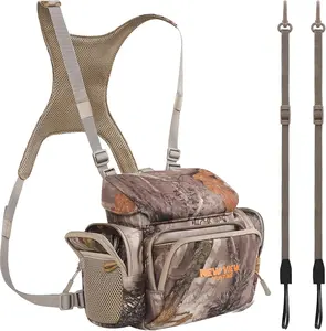 NEW VIEW CamoStealth Quiet Bino Chest Pack – Silent Hunting Binocular Harness with Fixed Rangefinder Pocket, Adjustable Straps, and Rain Cover – Leaf Camo, Size L