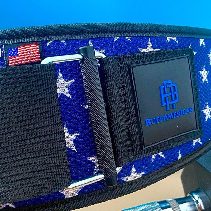 BUFF American Neoprene Weight Lifting Belt 6 Inch Width with American Flag Design and Adjustable locking strap.