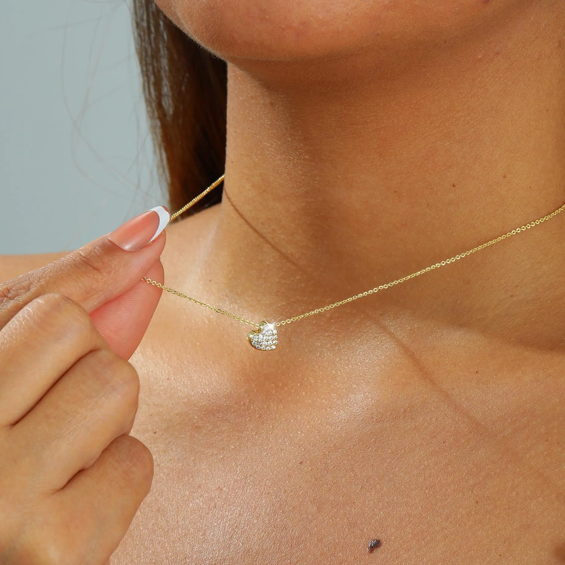 Kyerlyn Cross & Heart Cubic CZ Necklace 2 Options Dainty Gold Clavicle Chain Hypoallergenic Waterproof Faith Jewelry Gift For Women