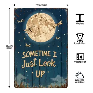 1pc 8x12inch Metal Sign Rustic Moon Night Sky Wall Art Sign with Dragonflies and Stars for Outdoor Garden Home Decor Wall Art Aluminum Painting Ideal for Porch Outdoor Garden Decoration Bar Home Decor Gifts Mother's Day