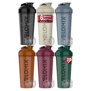 VELOMIX 6-Pack 28oz Protein Shaker Bottles, Leak-Proof with Wire Whisk, Earth Tones Set for Gym and Office Use