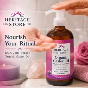 Heritage Store Organic Castor Oil - Wellness Body Oil, Nourishing Selfcare Treatment for Body Care - Beauty & Personal Care Skincare Moisturizer (Now available w/16oz + Pump)
