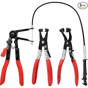 Professional 3Pcs Hose Clamp Pliers Set with Long Reach Wire Spring & Angled Pliers for Automotive Coolant Radiator Heater Water Hose Repair Installation Tools